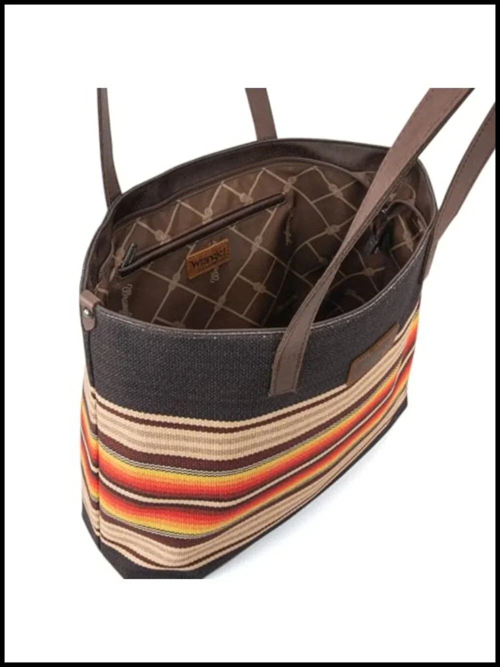 Canvas Aztec Print Tote Bag with Leather Handles for Work Travel